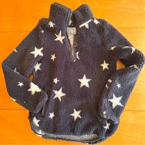 Te Verde S black white star Sherpa fleece quarter zip pullover sweater jacket